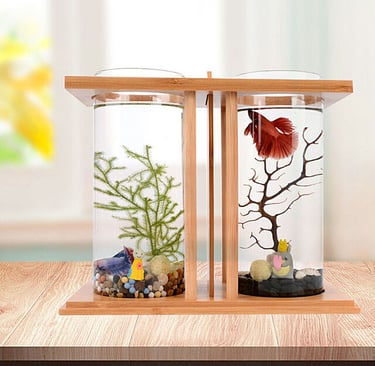 Small Desktop Fish Ecology Bamboo Aquarium Dual Glass Mini Fish Tank