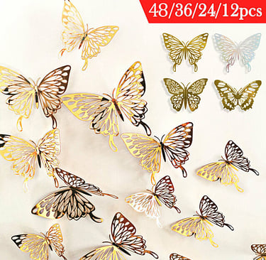 12-48PCS Butterfly 3D DIY Mirror Wall Sticker Decals Modern Home Decor