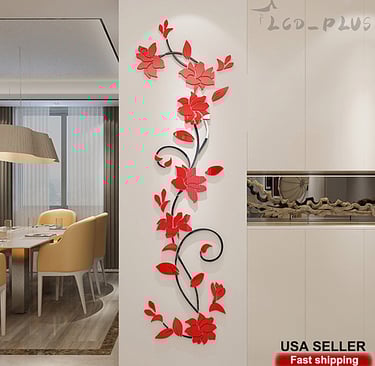 3D Rattan Flower Wall Stickers for Door Living Room Decal DIY Decors