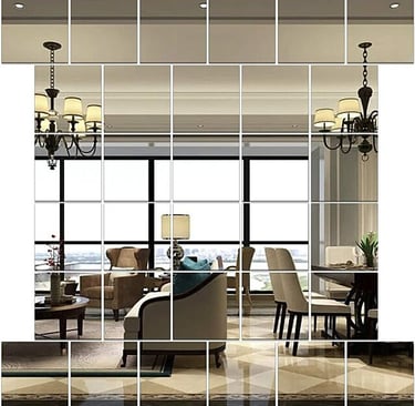 32X Mirror Tiles Self Adhesive Back Square Decor Wall Stickers Decor