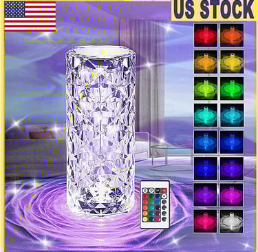 RGB Crystal Table Lamp Diamond Rose LED Night Light Touch Sensor