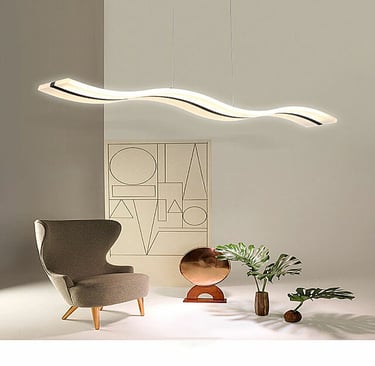 LED Ceiling Light Dimmable Linear wave Hanging Chandelier w/ Remote