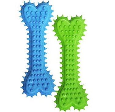 2Pieces Spiked Dog Bones Rubber Teether Toy Pet Cat Toys Fun