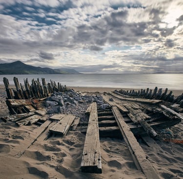 ruins of boats on the beach of dunkirk