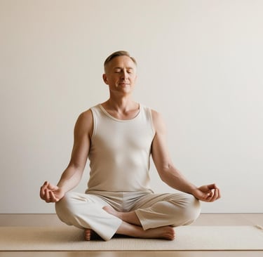 un hombre sentado en posición de yoga