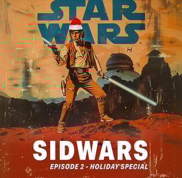 Illustration de Luke Skywalker avec une tuque de père Noël dans un style années 50, Star Wars