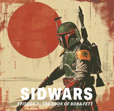 Illustration de Boba Fett dans un style années 50, Star Wars