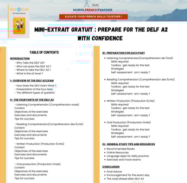 DELF A2 Guide table of contents