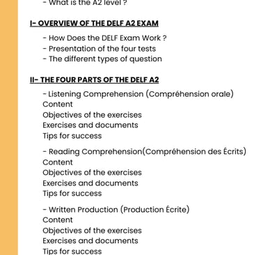 DELF A2 e-book content for exam preparation