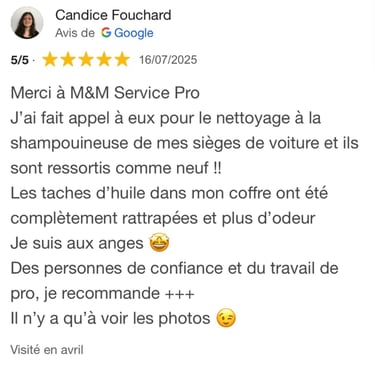 Avis google 5 étoiles clients m&m services pro nettoyage et vitres rouen 