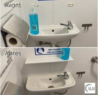 remplacement d'une étagère dans les toilettes d'un grand magasin m&m services pro rouen