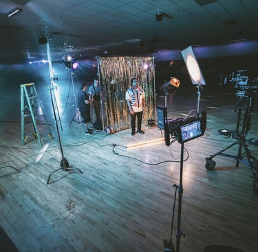 a behind the scenes shot of a studio
