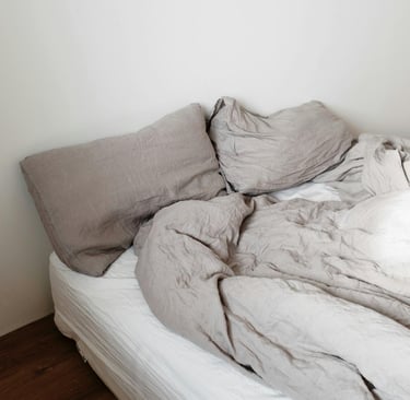 an unmade bed
