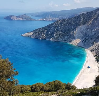 Myrtos beach in Kefalonia seen from the viewpoint