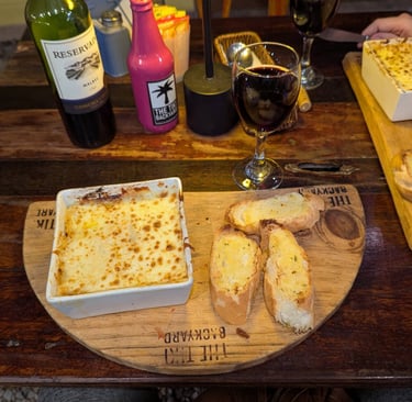 Aji de gallina lasagna at the Tiki Backyard in Huacachina