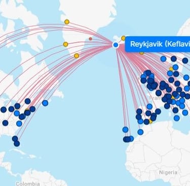Flightconnections.com showing routes to get to Iceland