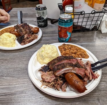 The sampler plate at Big John’s Texas Barbeque in Page, Arizona