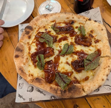 Pork rib pizza at Las Gringas