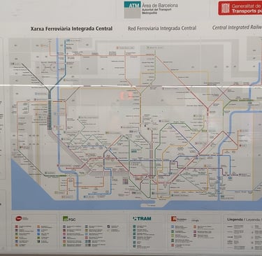 Metro, tram and trains network of Barcelona