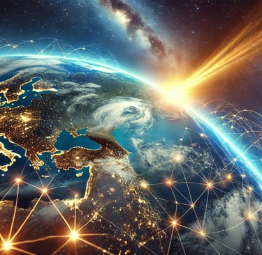 Terra vista do espaço simbolizando a busca pelo progresso e pela harmonia