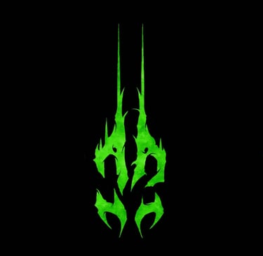a green dragon head with flames on it