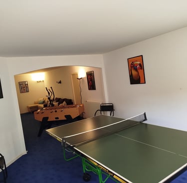 une table de ping-pong et un babyfoot