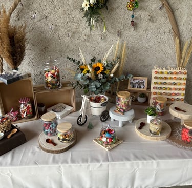 Candy bar lors d'un mariage champêtre