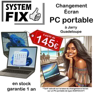 changement remplacement écran PC portable Guadeloupe
