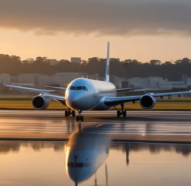 A commercial airplane with a light-colored fuselage is flying in a clear sky. The plane features distinct branding on the tail, which showcases a floral design. The aircraft's landing gear is deployed, suggesting it is about to land or is taking off.