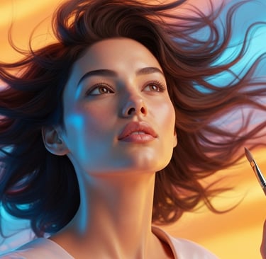 a woman with a hair comb and scissors in her hand