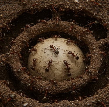 a baseball ball in the middle of a hole in the ground