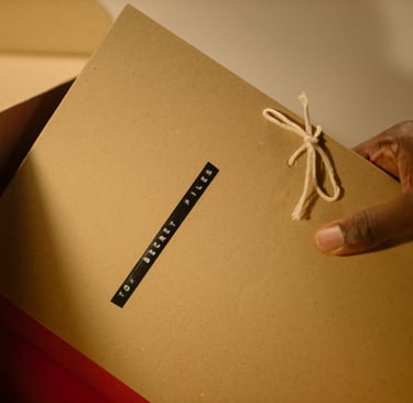 A hand holding a file with the words "top secret" written on it