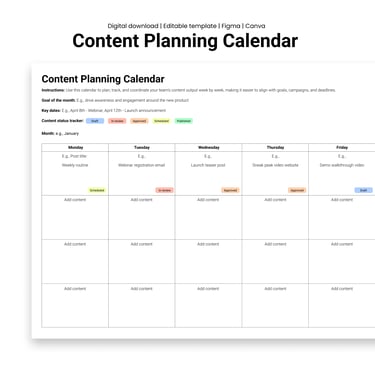 A mockup of a content planning calendar