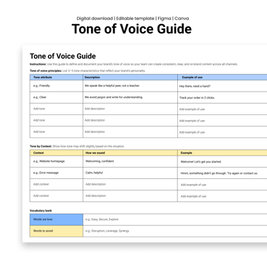 Tone of voice guide mockup