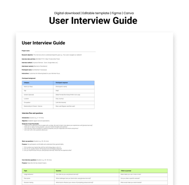 User interview guide mockup