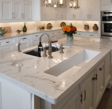 A modern kitchen featuring white cabinetry and a stainless steel stove. The countertops are light-colored, matching the overall bright and clean aesthetic. The flooring is a light wood laminate, which extends into the adjacent dining area. Vertical blinds cover the sliding glass door, allowing natural light to enter.