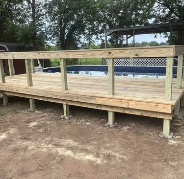 a deck with a pool