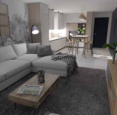 a living room with a couch and a television