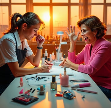 estetista stanca della sua cliente che ha oltrepassato l'orario rispettato dall'estetista 