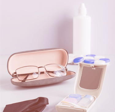 a group of eye care accessories