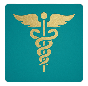 Dr. Hill Caduceus on teal background