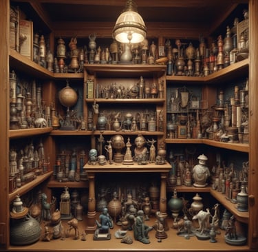 a room with strange items, oddities and curiosities