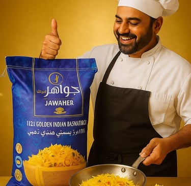 شيف ماهر يطبخ افضل ارز بسمتي حبه طويلة 1121 وهو ارز جواهر