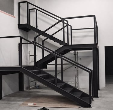 Steel mezzanine and staircase fabrication at World Wide Gold Refinery UAQ Free Zone