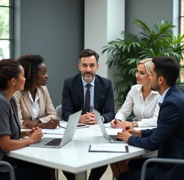 empresário com seus colaboradores sentados em uma mesa