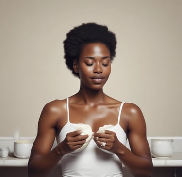A person applying a soothing topical cream in a peaceful setting.