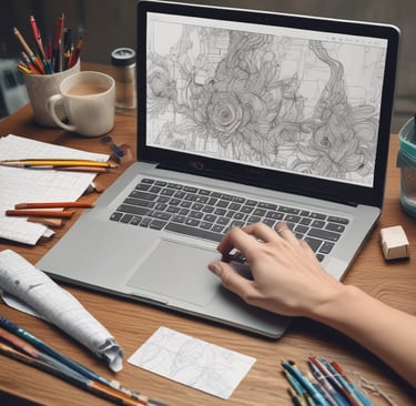 A group of women collaborating on digital projects in a bright workspace.