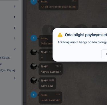 sohbet oda bilgisi gizleme