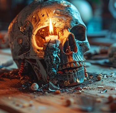 Practicing Voodoo - a skull head with a candle in a skull head