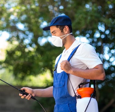 a man wearing mask working in pest control
